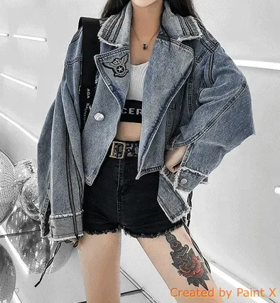 1300 Spring And Summer  Street Fashion Women Loose Light Blue Denim Jacket Ladies Jean Jacket