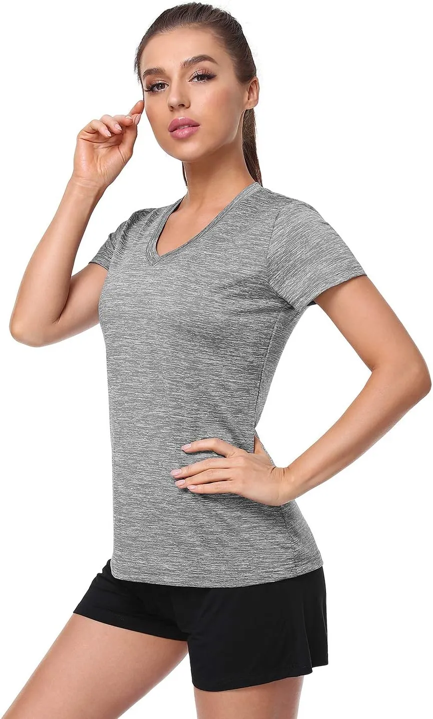 5-Pack Women's Short Sleeve Dry Fit T-Shirt Moisture Wicking Athletic V-Neck Tee