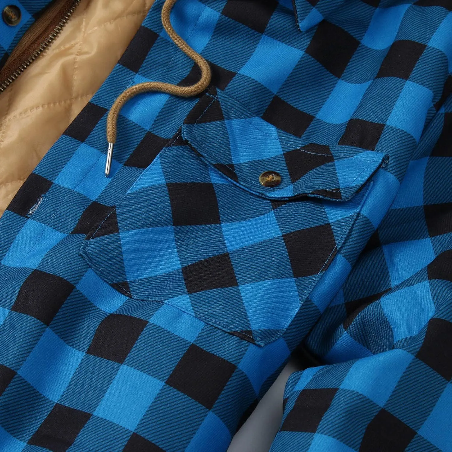 aihihe Men's Hooded Quilted Lined Flannel Shirt Jacket Plus Size Long Sleeve Plaid Zipper Jackets Winter Thermal Outerwear