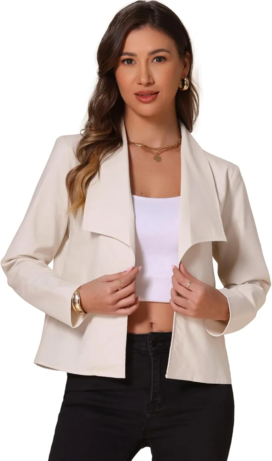 Allegra K Dressy Casual Jacket for Women's Open Front Long Sleeve Cropped Blazer