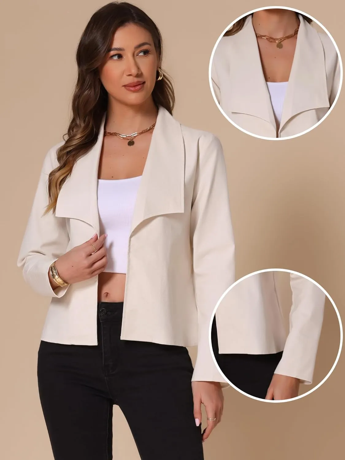 Allegra K Dressy Casual Jacket for Women's Open Front Long Sleeve Cropped Blazer