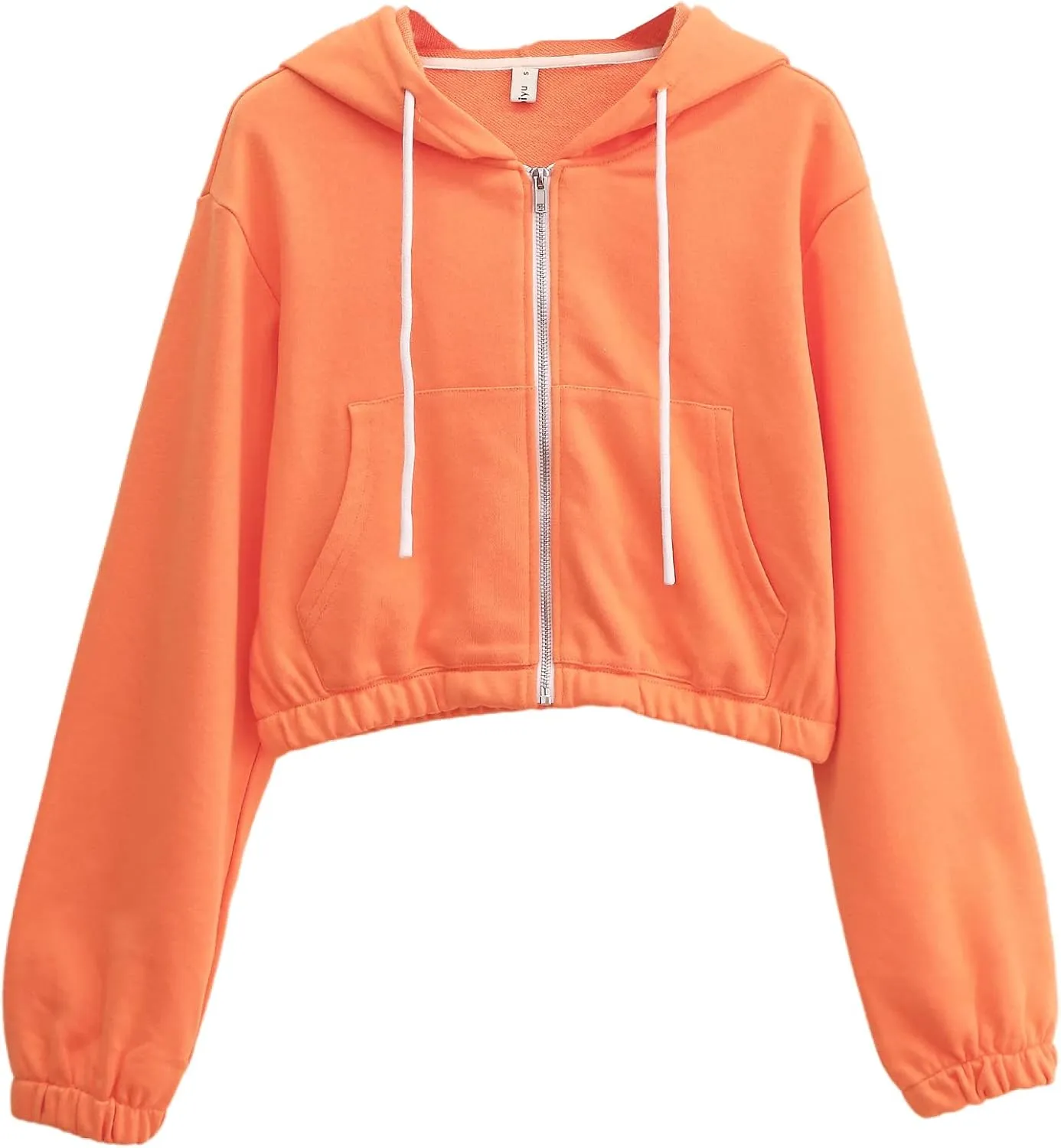 Amazhiyu Women's Cropped Zip up Hoodie with Pockets Cinched Waist Crop Sweatshirt Jacket