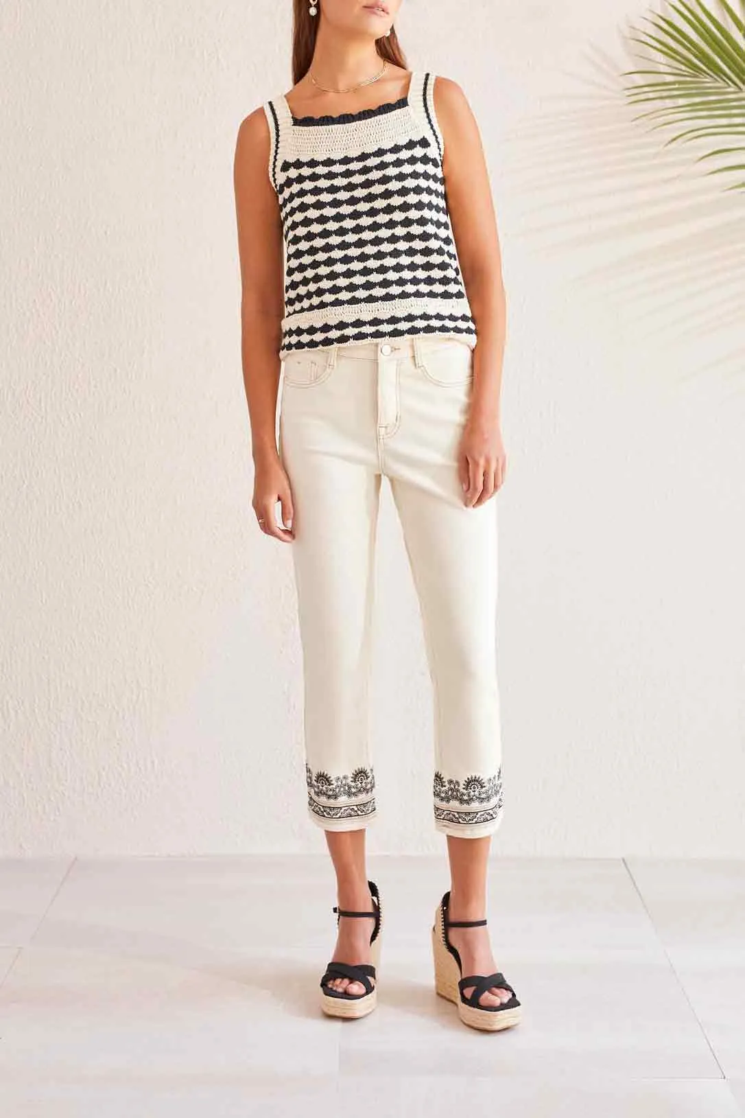 Audrey Embroidered Straight Crop Jeans