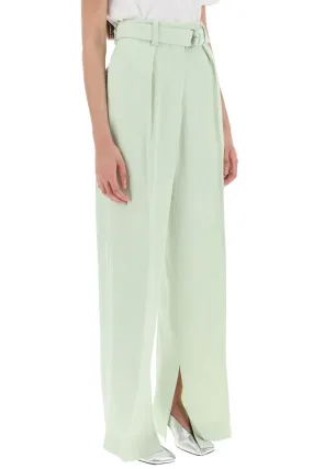 belted linen blend trousers