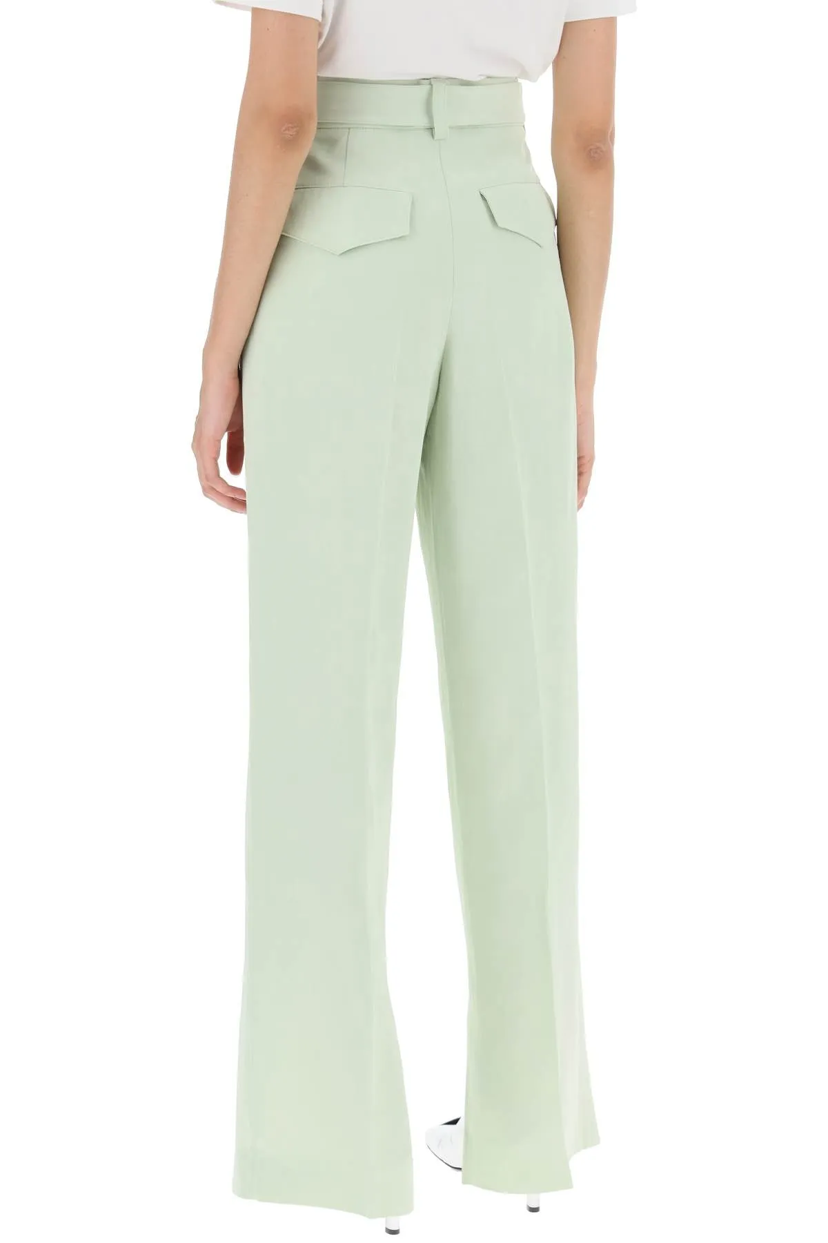 belted linen blend trousers
