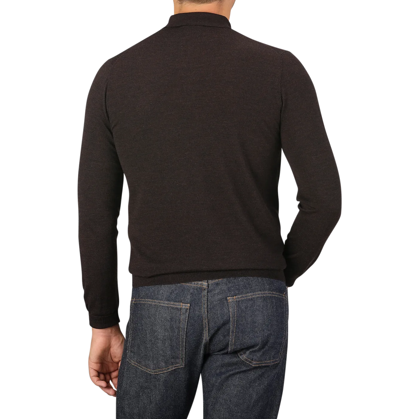 Brown Melange 16 Gauge Merino Wool Polo Shirt
