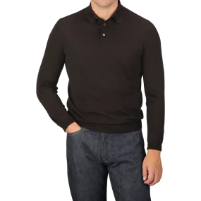 Brown Melange 16 Gauge Merino Wool Polo Shirt