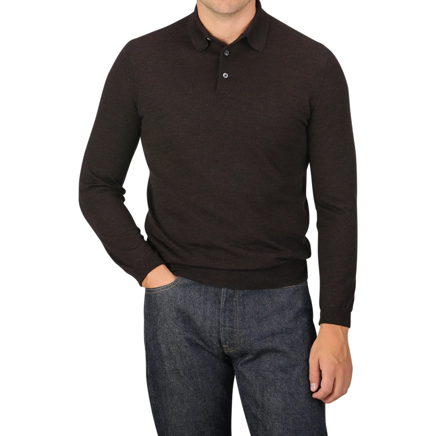 Brown Melange 16 Gauge Merino Wool Polo Shirt