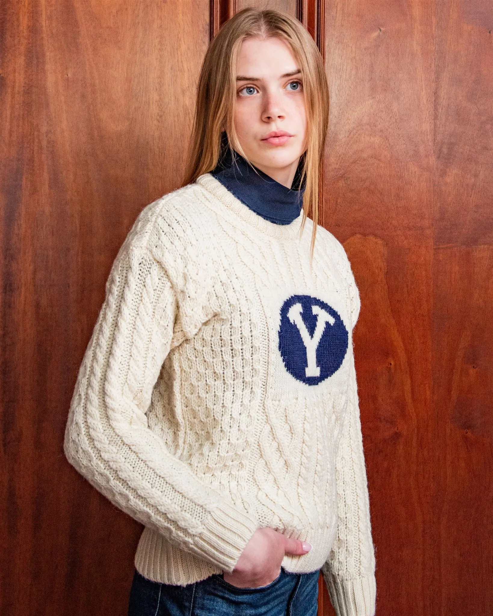 BYU Women’s British Wool Crew-Neck Fisherman’s Sweater