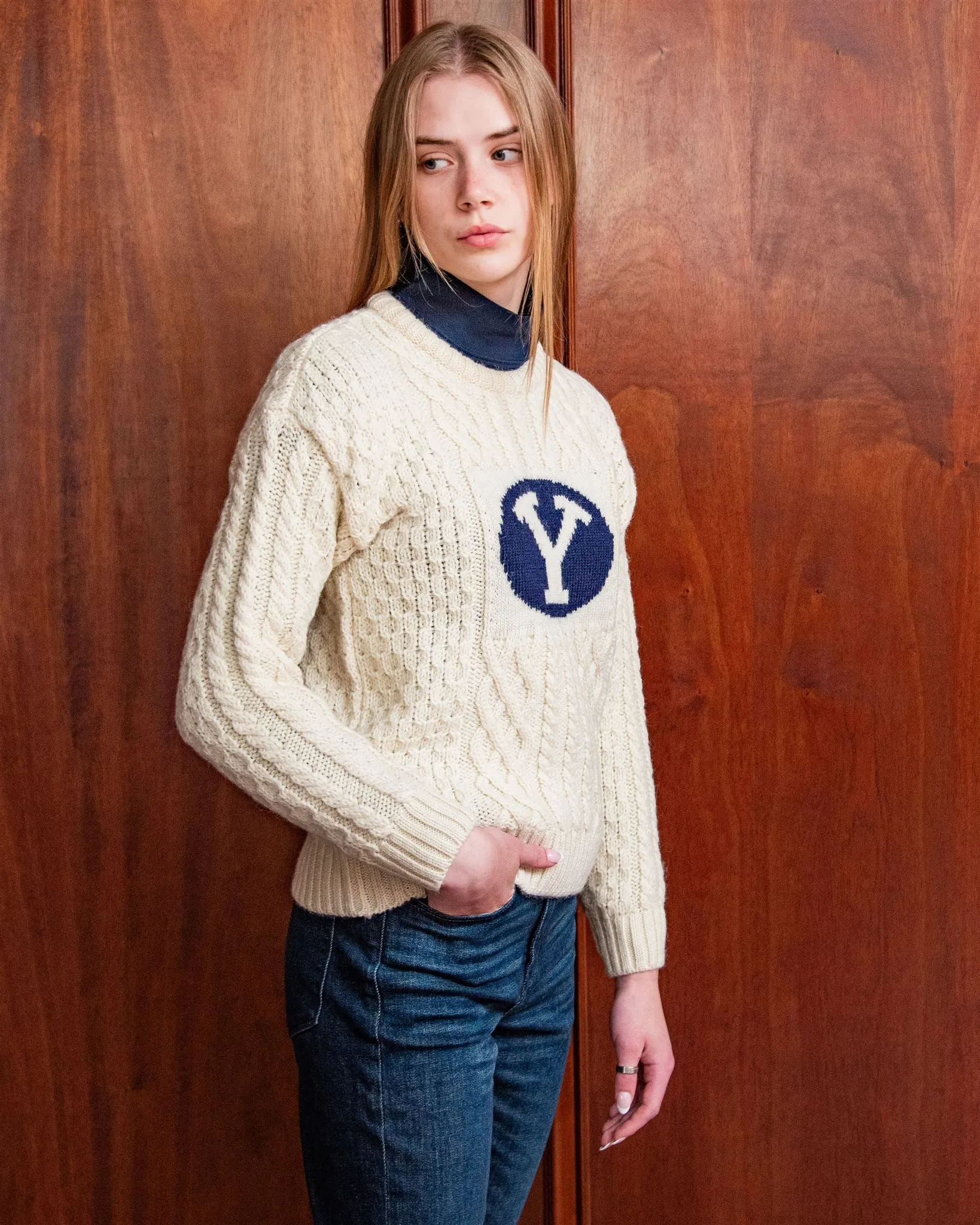 BYU Women’s British Wool Crew-Neck Fisherman’s Sweater