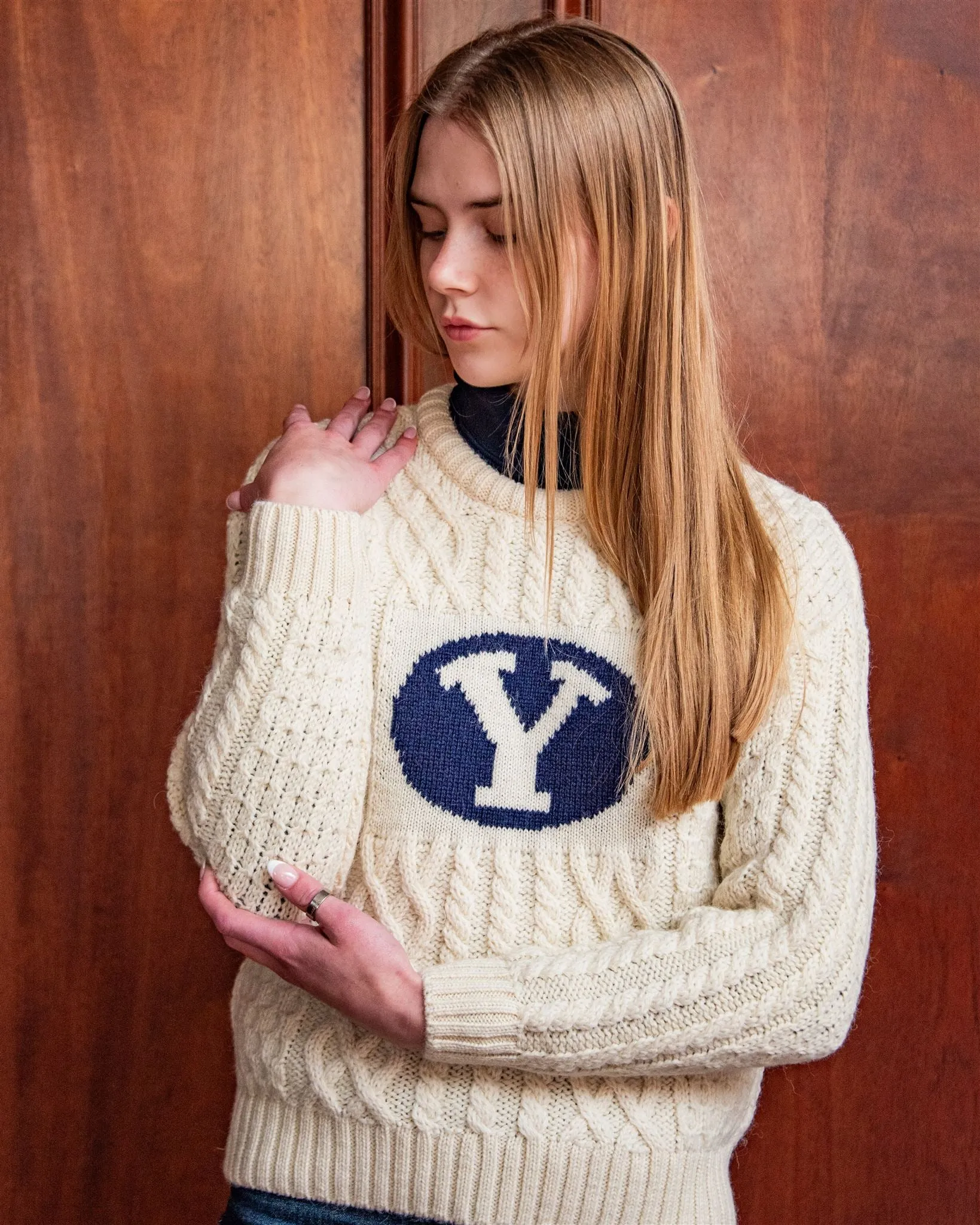 BYU Women’s British Wool Crew-Neck Fisherman’s Sweater