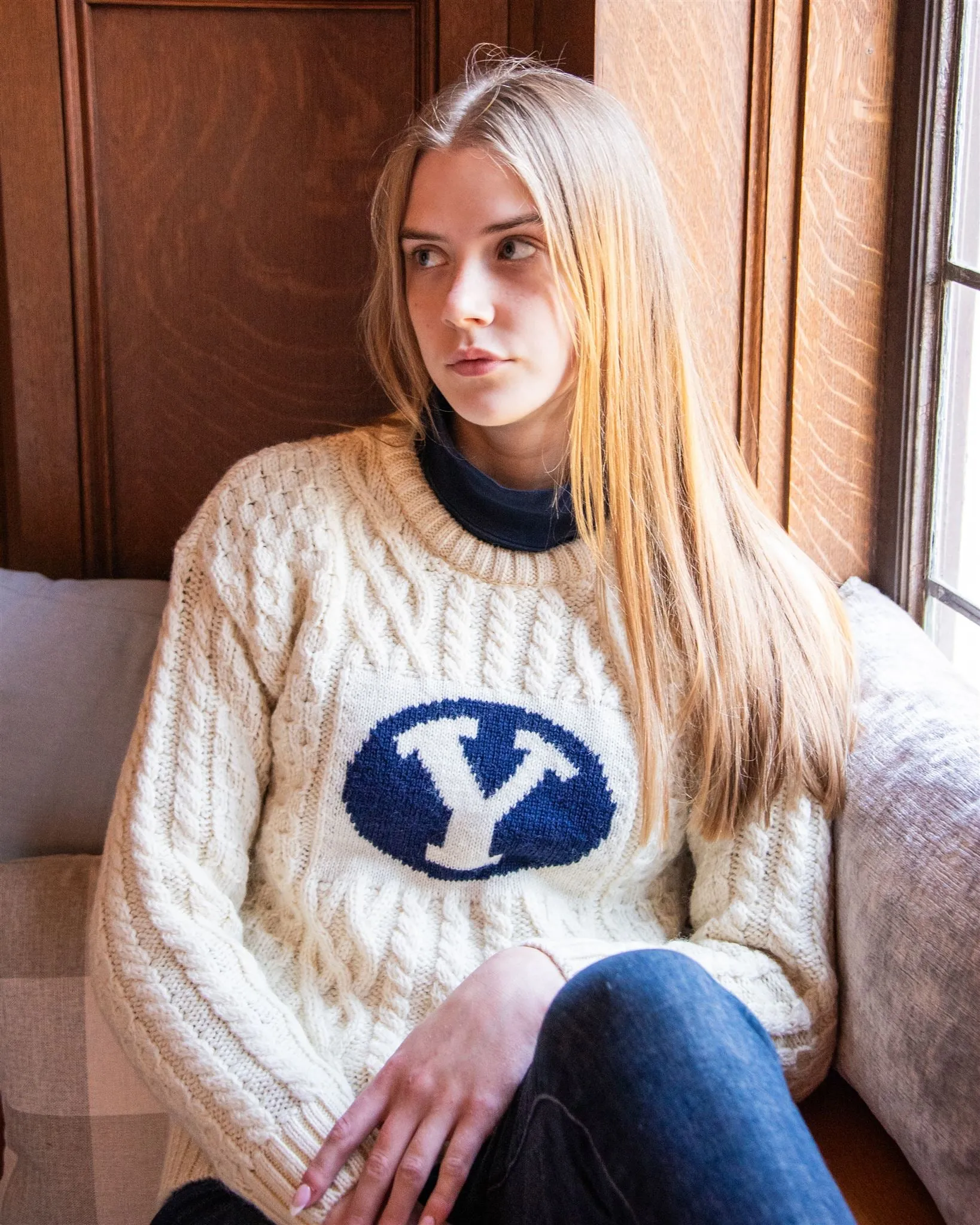 BYU Women’s British Wool Crew-Neck Fisherman’s Sweater