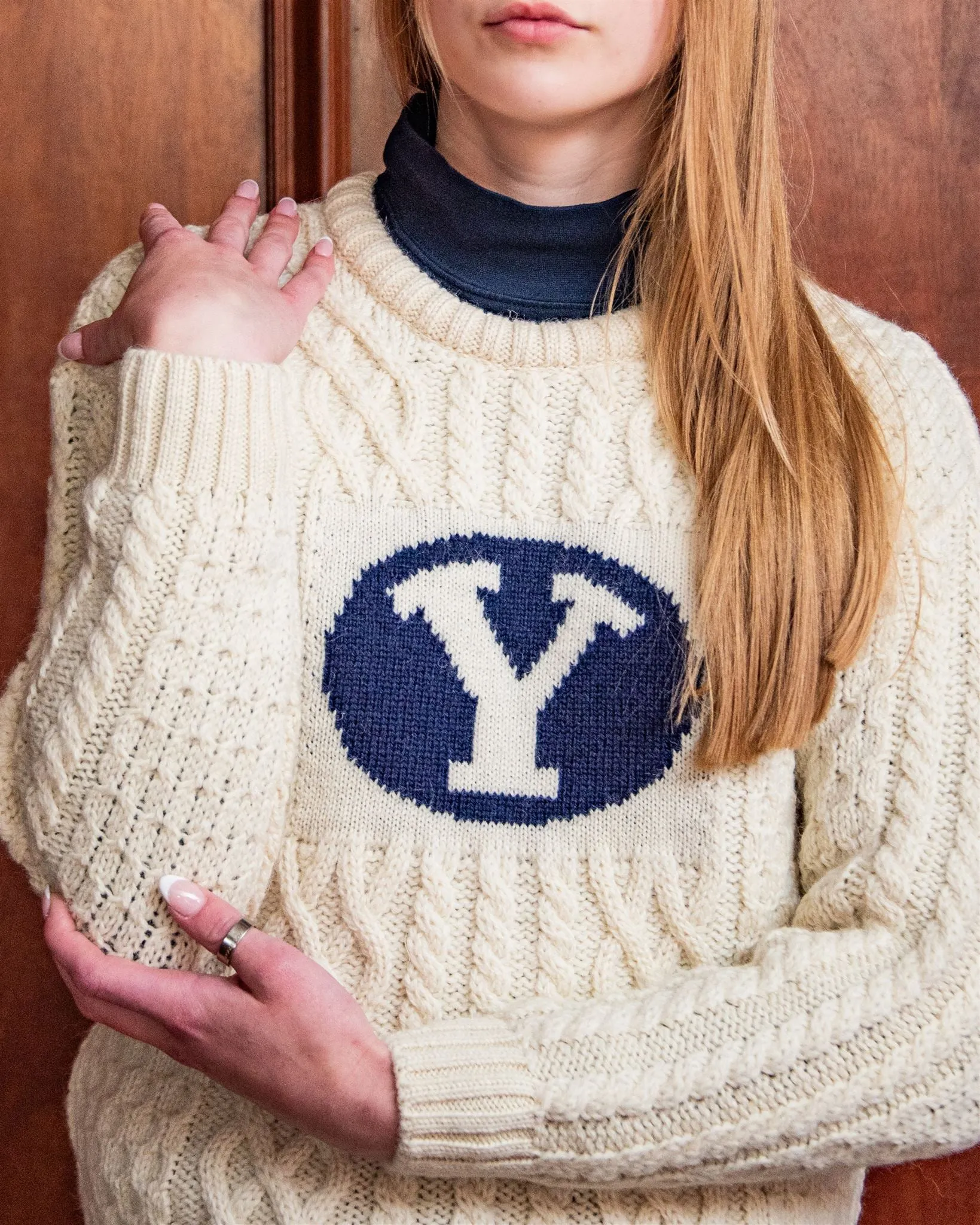 BYU Women’s British Wool Crew-Neck Fisherman’s Sweater