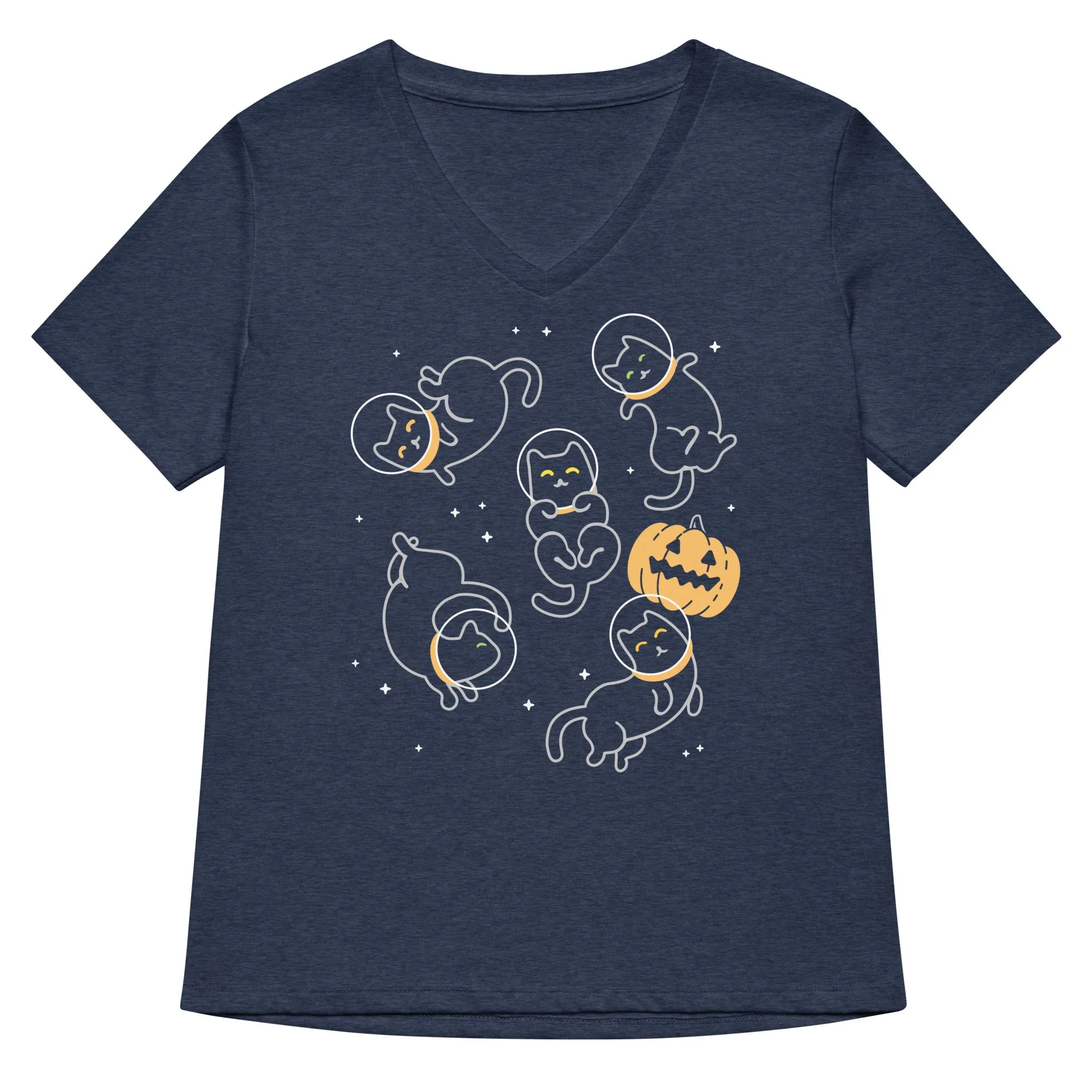 Cat Halloween In Space Women's V-Neck Tee