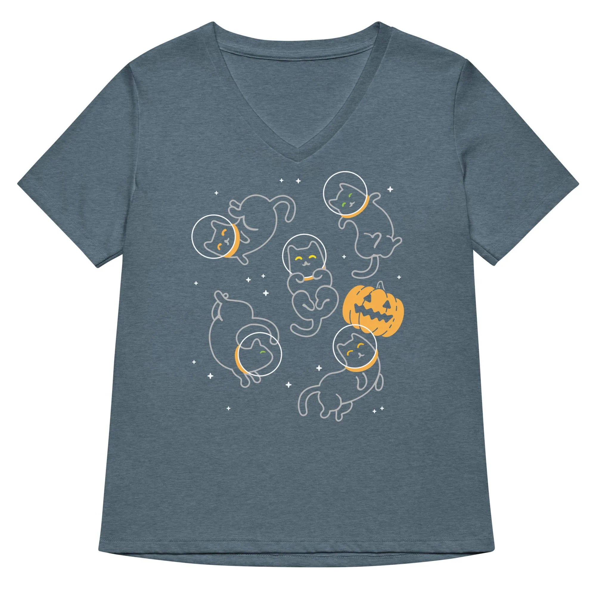 Cat Halloween In Space Women's V-Neck Tee