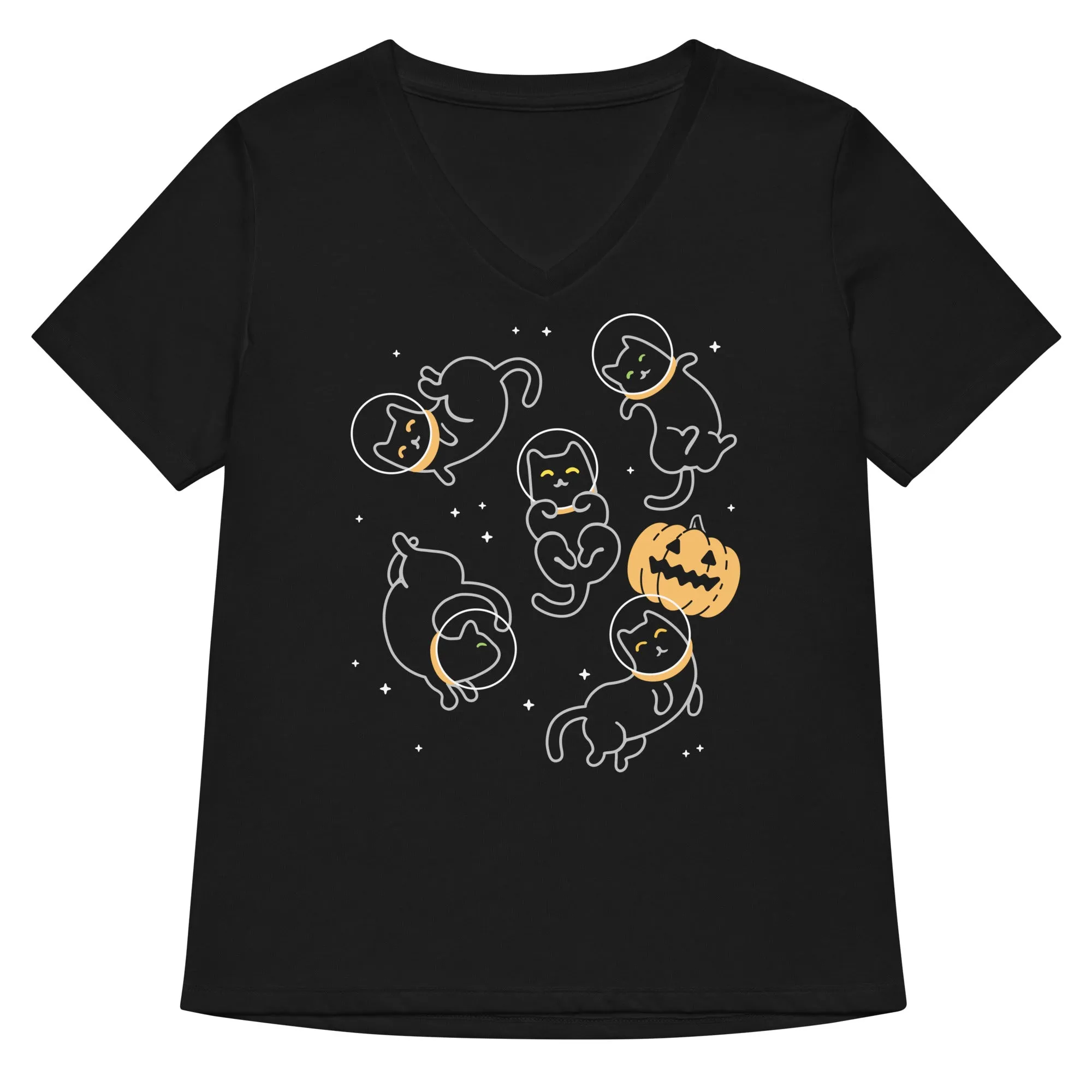 Cat Halloween In Space Women's V-Neck Tee