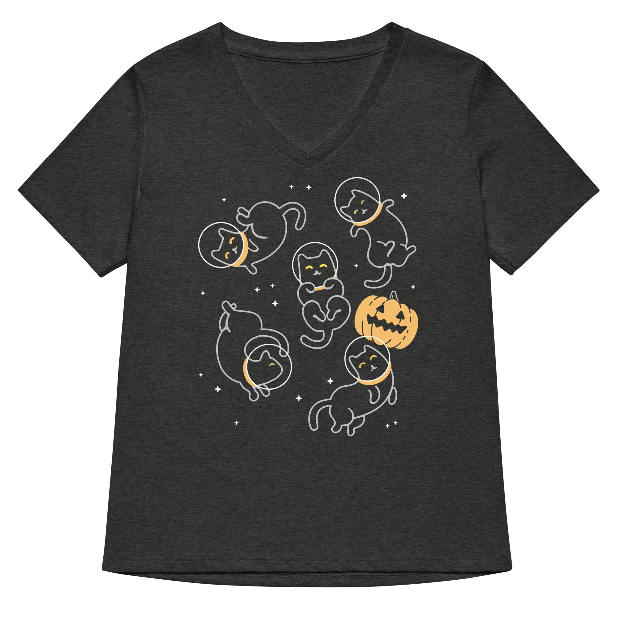 Cat Halloween In Space Women's V-Neck Tee