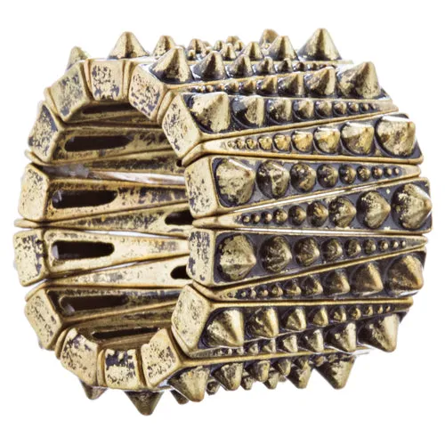 Chic Trendy Wide Spike Design Fashion Stretch Ring R223 Antique Gold