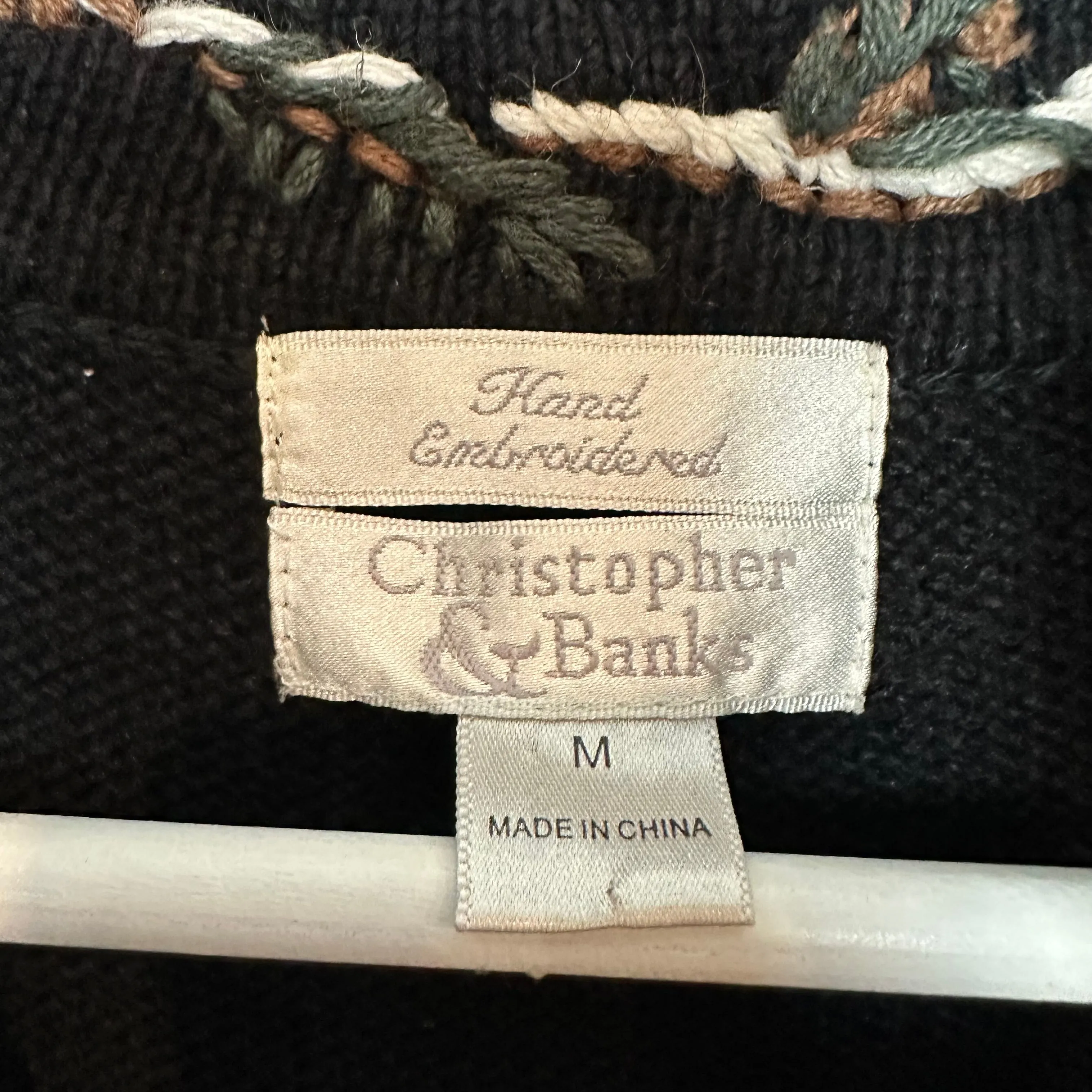 Christopher & Banks Sweater Vest Cardinals Hand Embroidered Black Burgundy Zip M