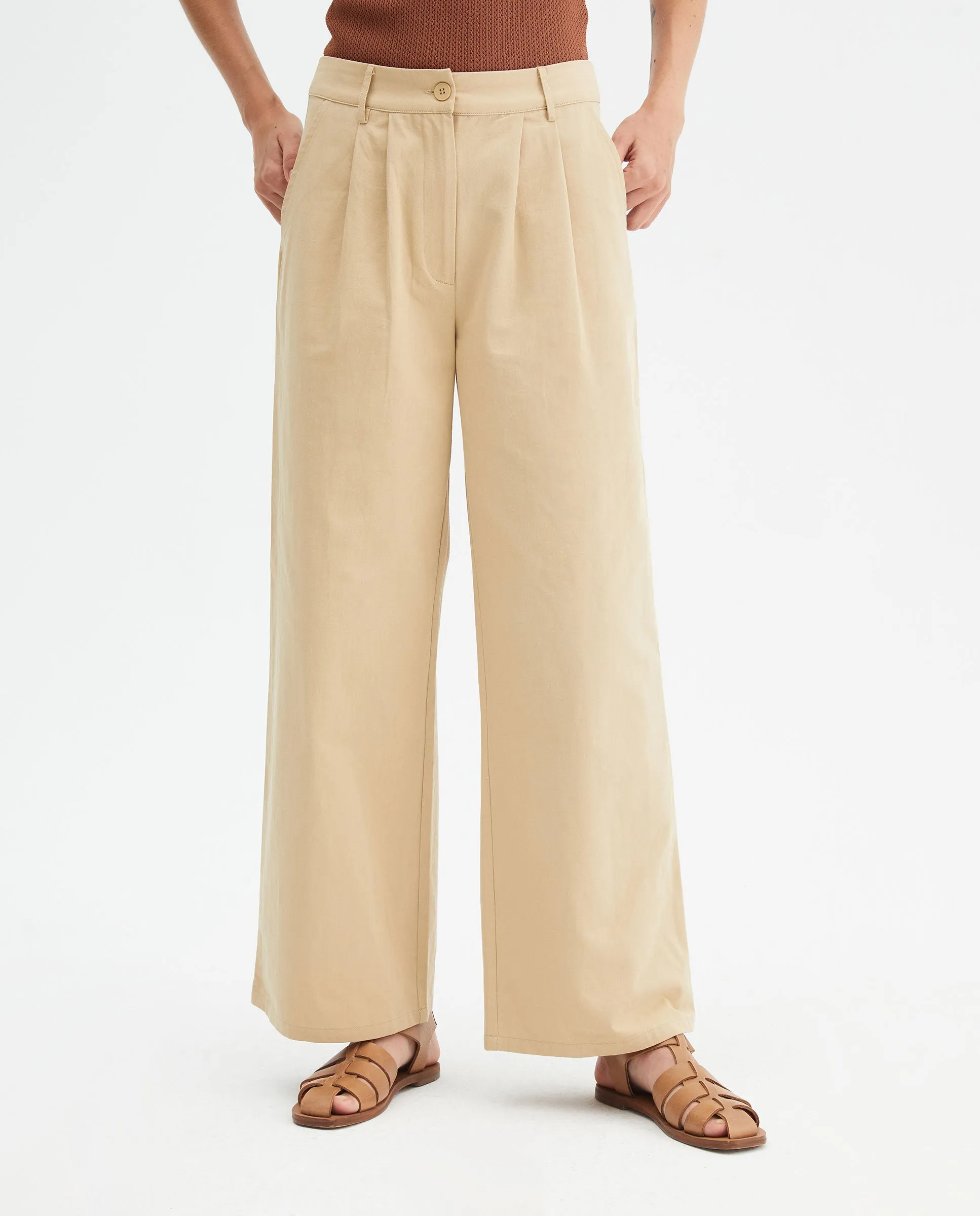 Compania Fantastica Beige Straight Cut Trousers