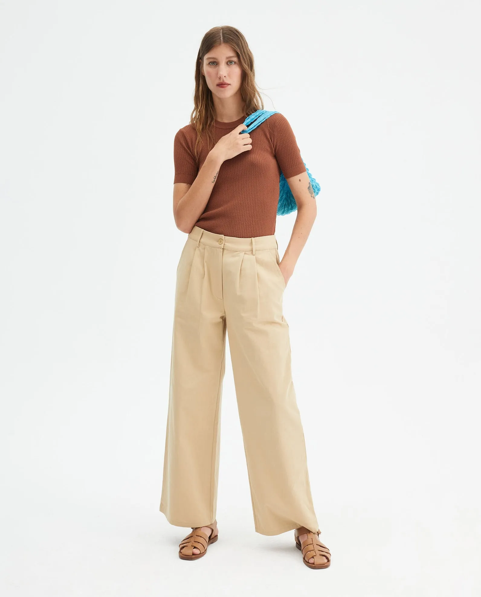 Compania Fantastica Beige Straight Cut Trousers