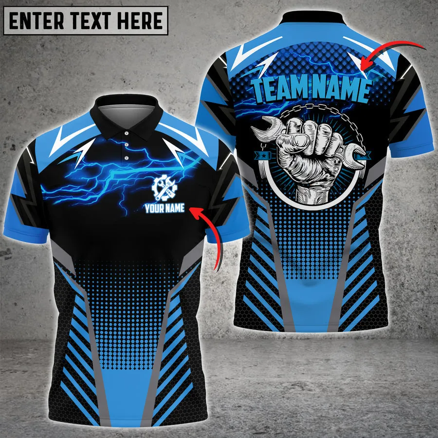 Coolspod Mechanic Thunder Custom Name Team Multi Color Printed 3D Polo Shirt, Gift for Mechanic Men Dad