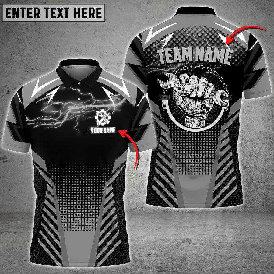 Coolspod Mechanic Thunder Custom Name Team Multi Color Printed 3D Polo Shirt, Gift for Mechanic Men Dad
