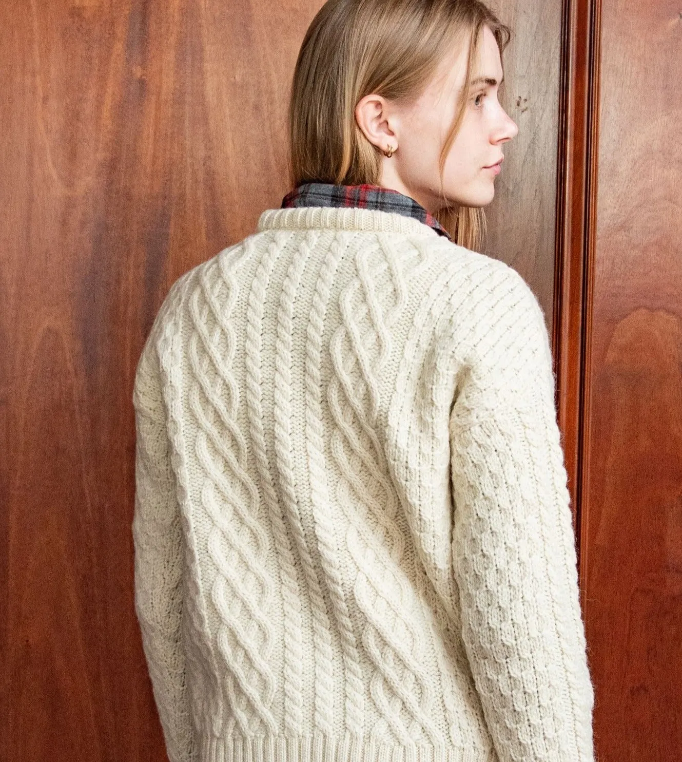 Cornell University Women’s British Wool Crew-Neck Fisherman’s Sweater