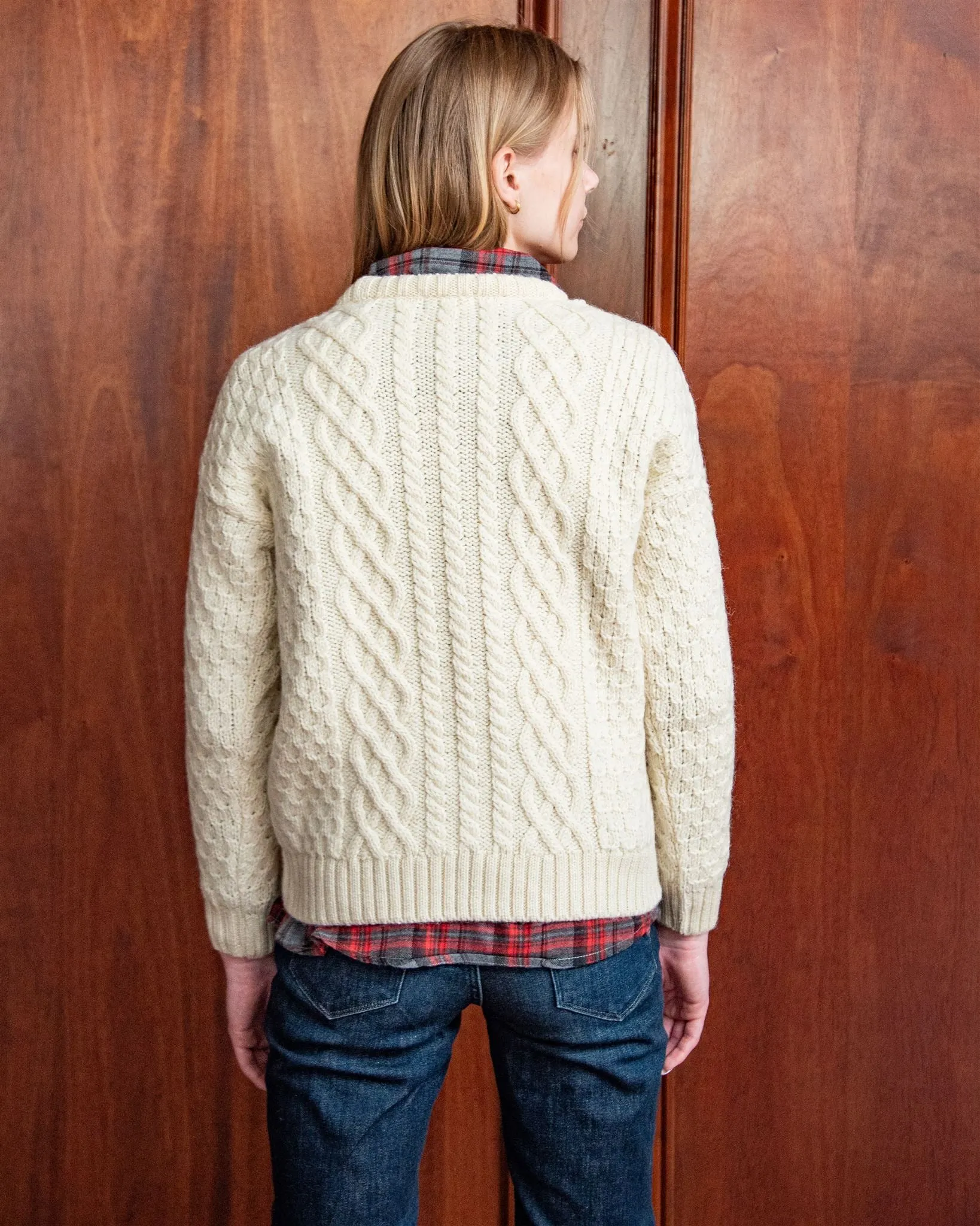 Cornell University Women’s British Wool Crew-Neck Fisherman’s Sweater