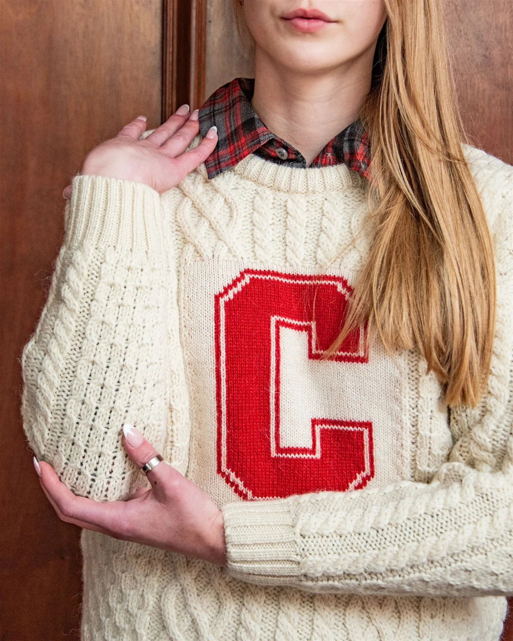 Cornell University Women’s British Wool Crew-Neck Fisherman’s Sweater