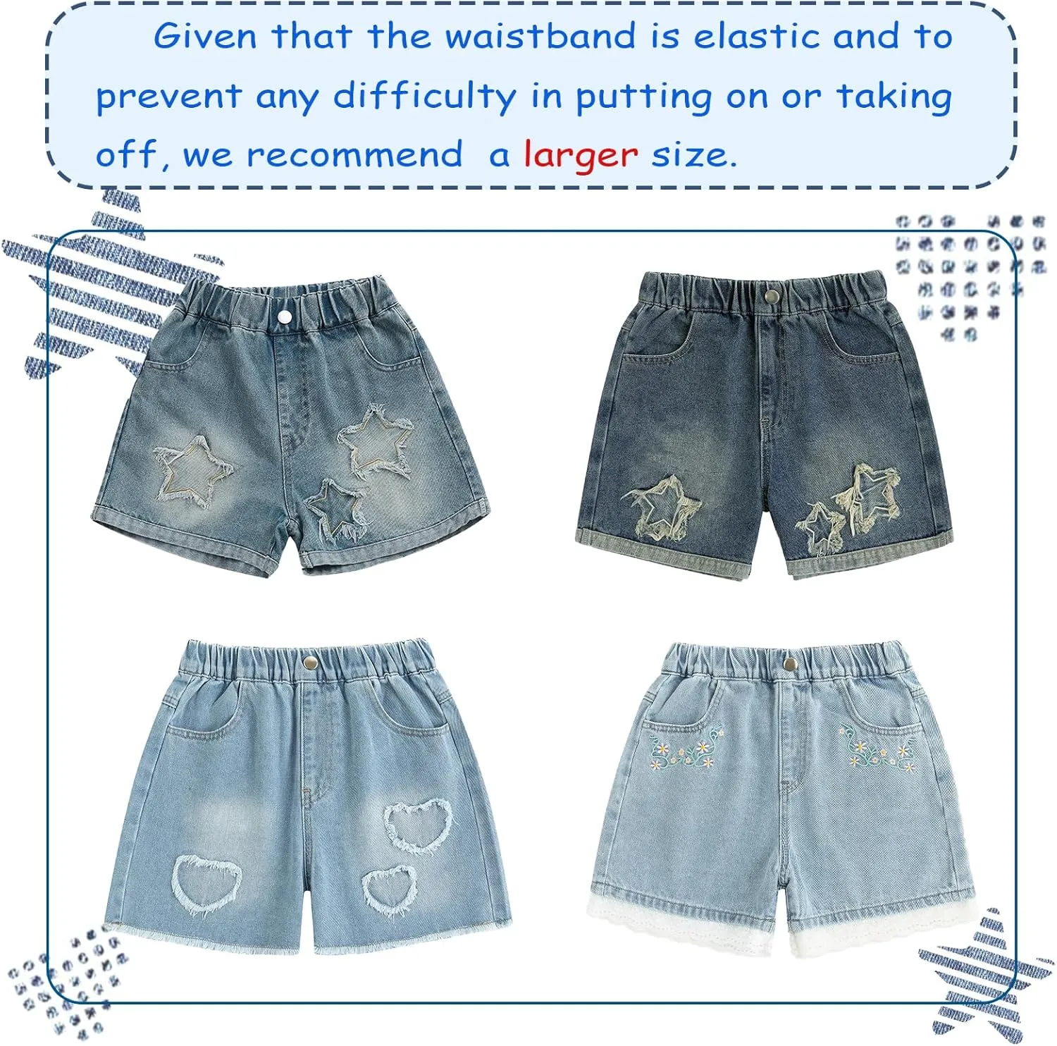 Curipeer Girls Embroidered Star Printed High Waistband Jeans with Pockets 5-14T