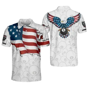 Custom Men's Billiard Dry Fit Short Sleeve Shirts, Eagle Shirt, Flag Billiard Polo Shirt