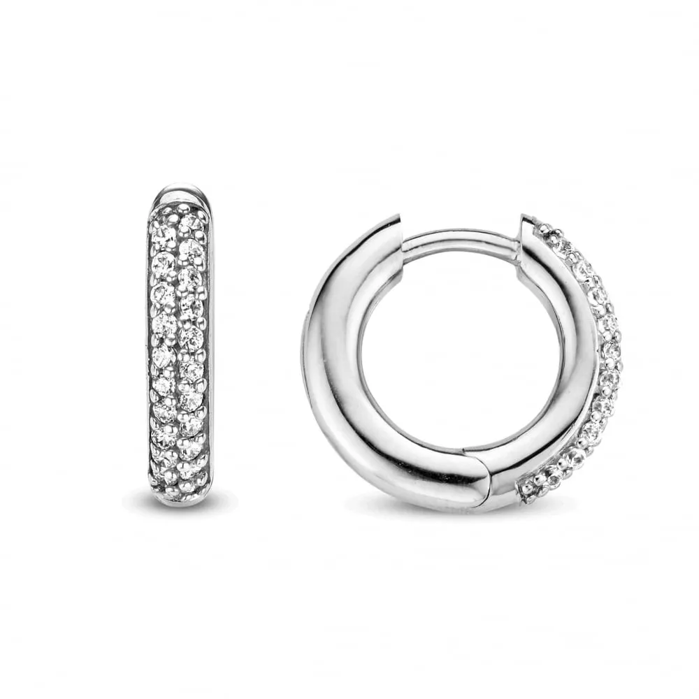 CZ Hoop Earrings - Silver - 7557ZI