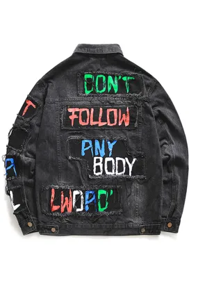Don't Follow Any Body Street Wear Distress mens Denim jacket
