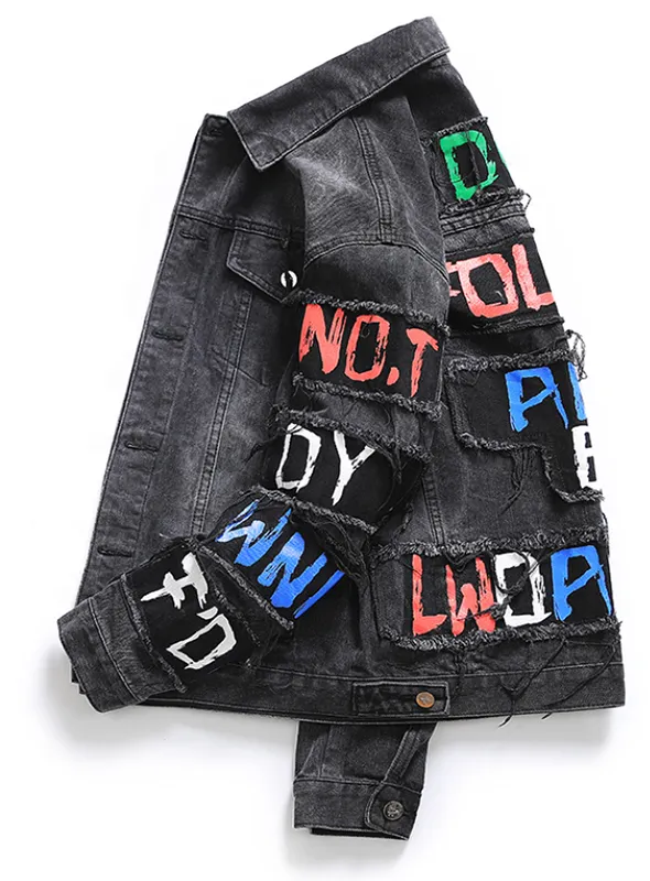 Don't Follow Any Body Street Wear Distress mens Denim jacket