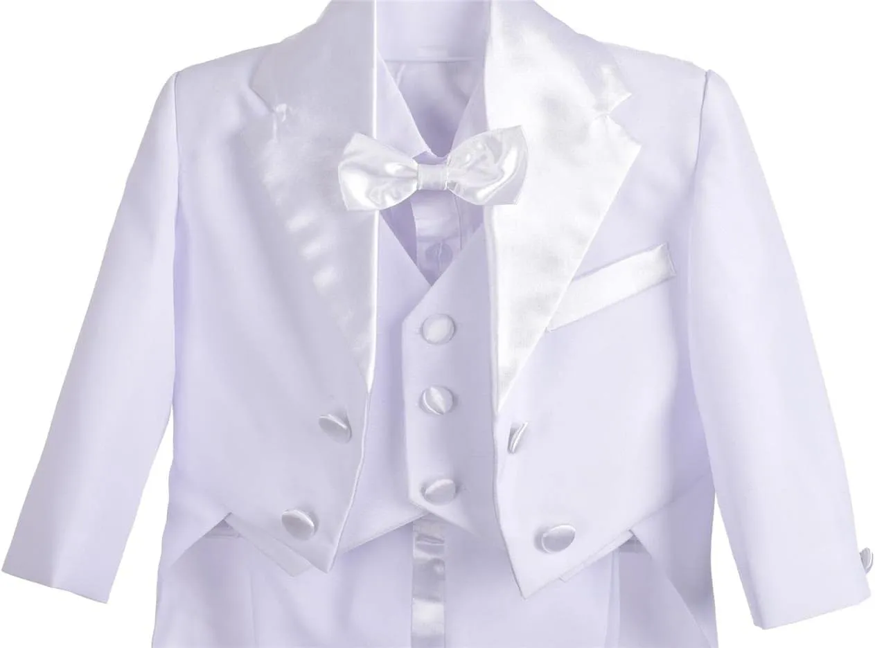 Dressy Daisy Baby Boy Tuxedo 5 Pieces Set Formal Dress Suit Gentleman Tux Wedding Outfit Black White Ivory