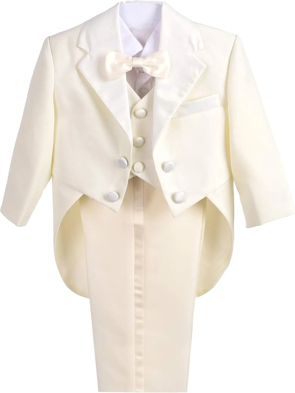 Dressy Daisy Baby Boy Tuxedo 5 Pieces Set Formal Dress Suit Gentleman Tux Wedding Outfit Black White Ivory