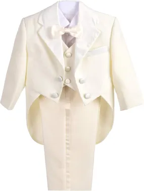 Dressy Daisy Baby Boy Tuxedo 5 Pieces Set Formal Dress Suit Gentleman Tux Wedding Outfit Black White Ivory