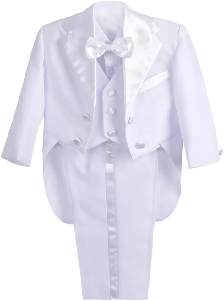 Dressy Daisy Baby Boy Tuxedo 5 Pieces Set Formal Dress Suit Gentleman Tux Wedding Outfit Black White Ivory
