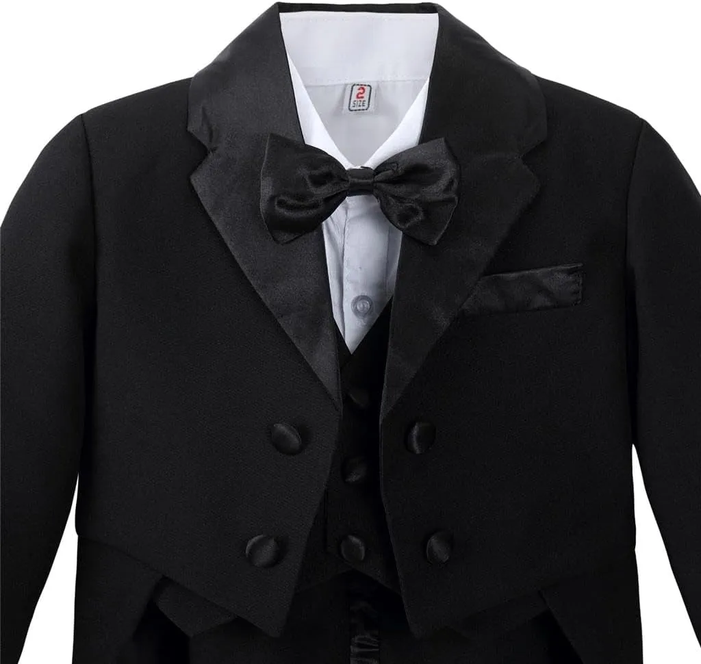 Dressy Daisy Baby Boy Tuxedo 5 Pieces Set Formal Dress Suit Gentleman Tux Wedding Outfit Black White Ivory