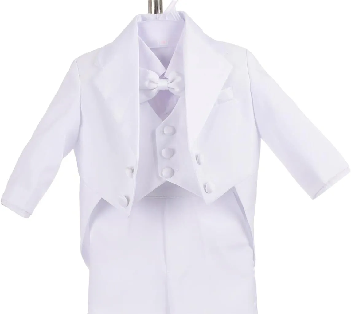 Dressy Daisy Baby Boy Tuxedo 5 Pieces Set Formal Dress Suit Gentleman Tux Wedding Outfit Black White Ivory