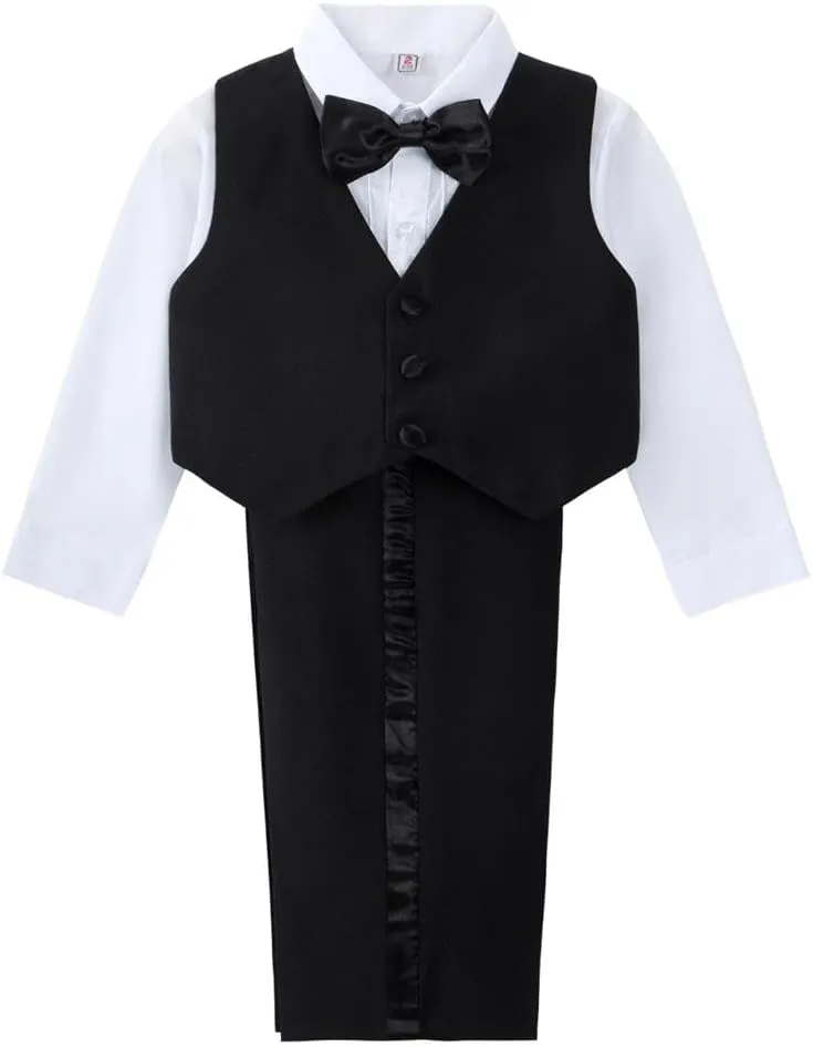 Dressy Daisy Baby Boy Tuxedo 5 Pieces Set Formal Dress Suit Gentleman Tux Wedding Outfit Black White Ivory