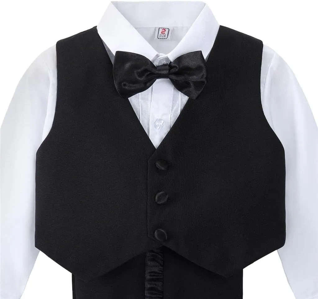 Dressy Daisy Baby Boy Tuxedo 5 Pieces Set Formal Dress Suit Gentleman Tux Wedding Outfit Black White Ivory