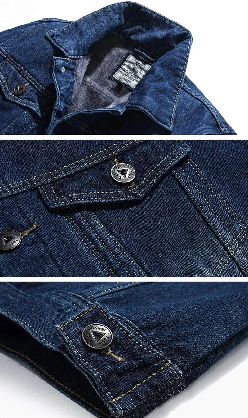 ebossy Men's Sherpa Denim Trucker Jacket Thermal Fleece Lined Jean Jacket
