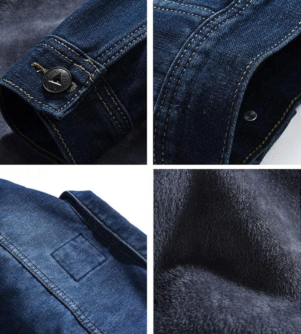 ebossy Men's Sherpa Denim Trucker Jacket Thermal Fleece Lined Jean Jacket