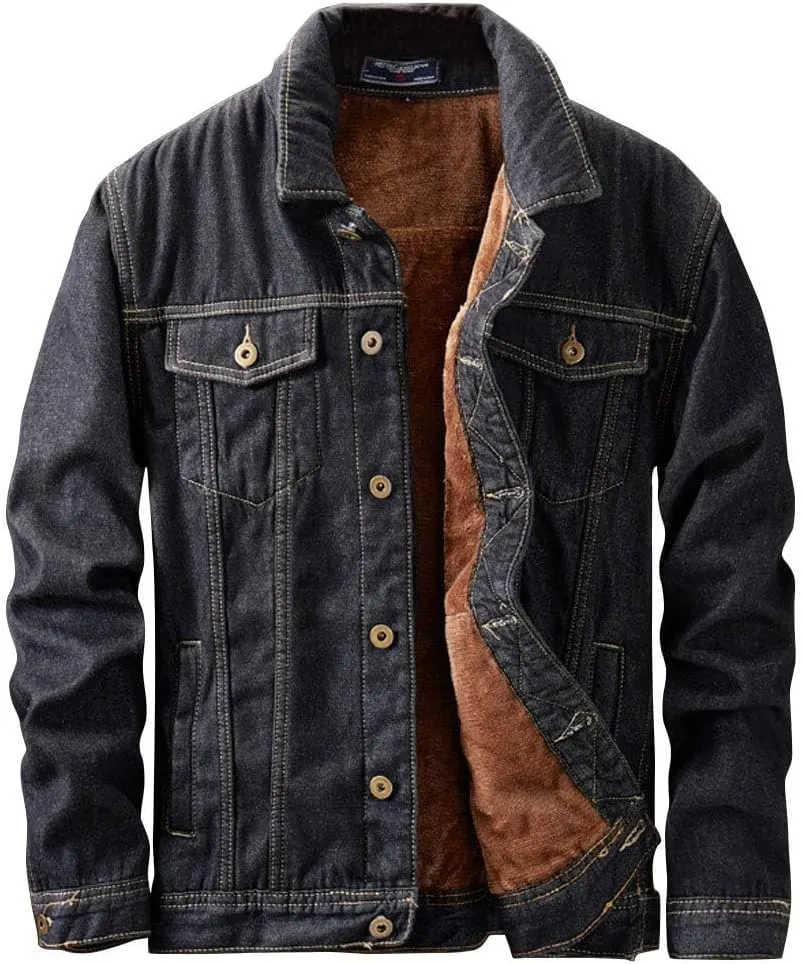 ebossy Men's Sherpa Denim Trucker Jacket Thermal Fleece Lined Jean Jacket