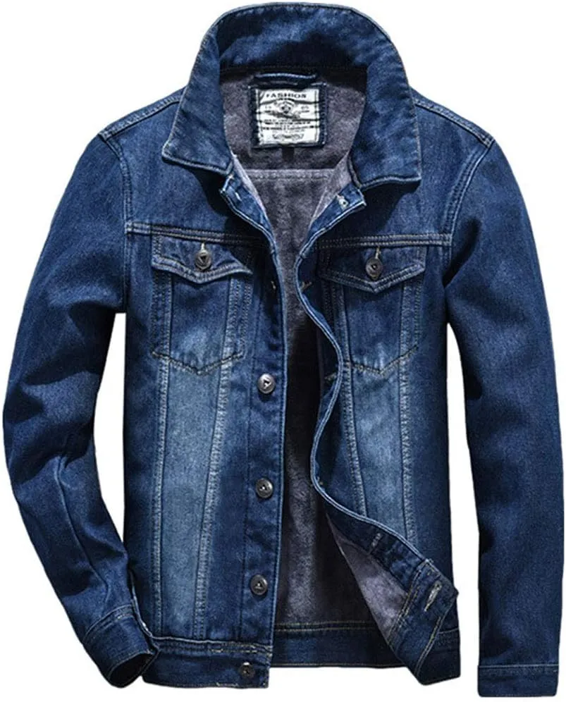 ebossy Men's Sherpa Denim Trucker Jacket Thermal Fleece Lined Jean Jacket