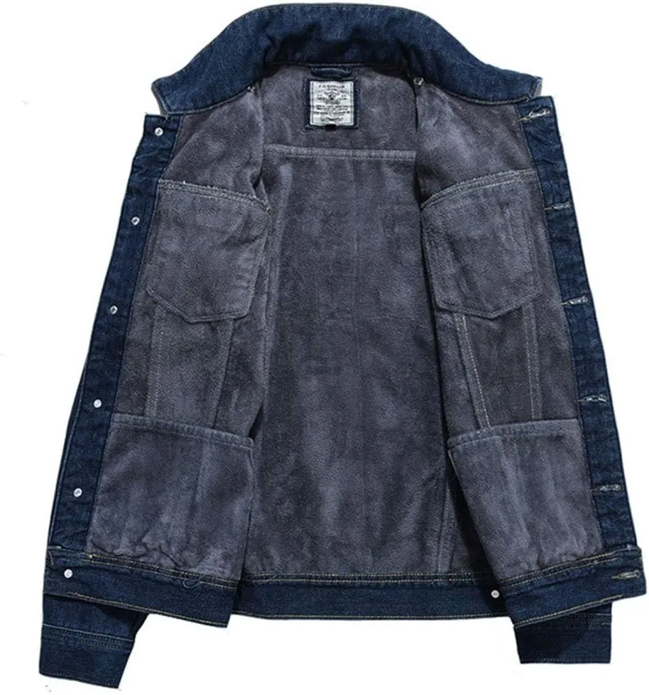 ebossy Men's Sherpa Denim Trucker Jacket Thermal Fleece Lined Jean Jacket