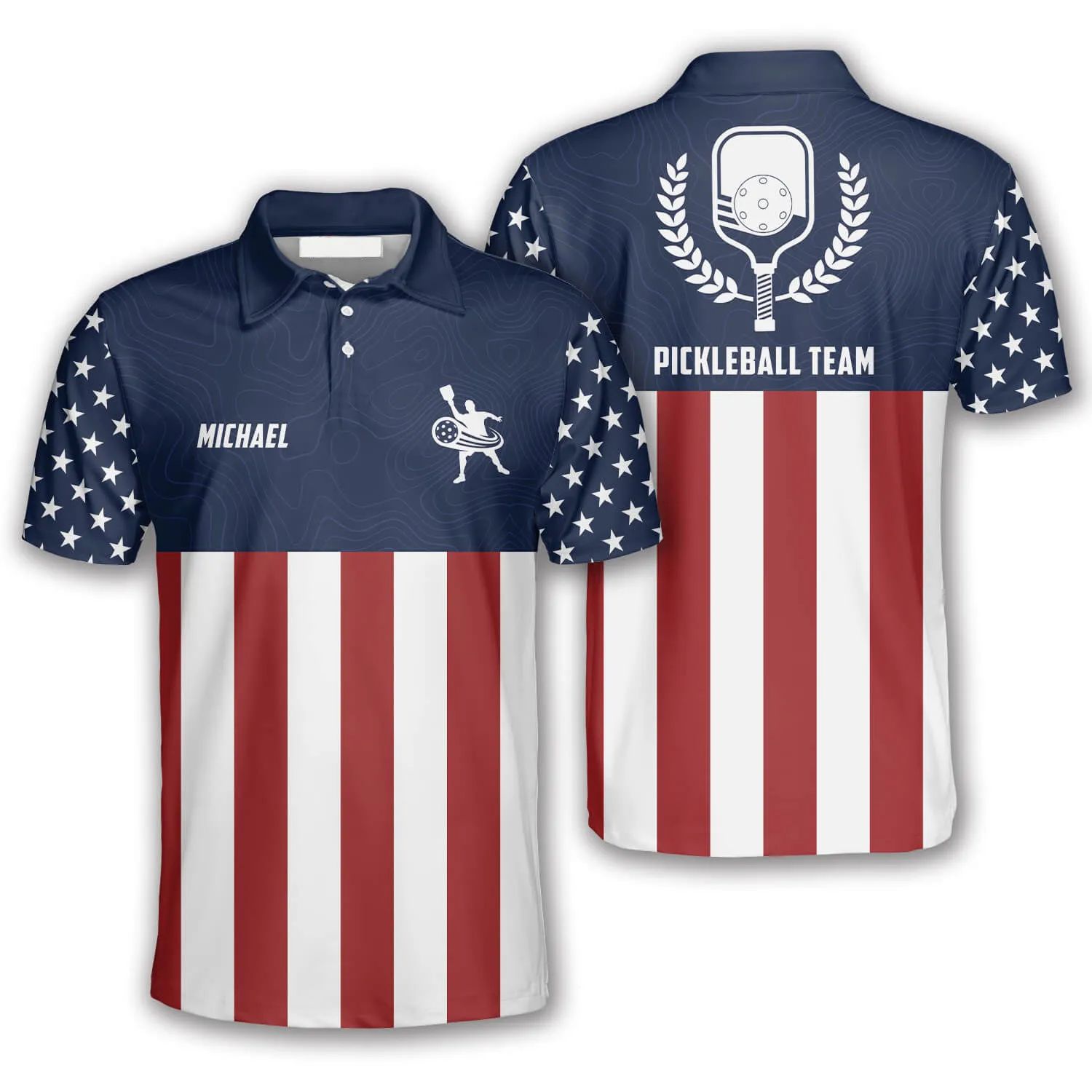 Emblem American Flag Navy Custom Pickleball Shirts for Men