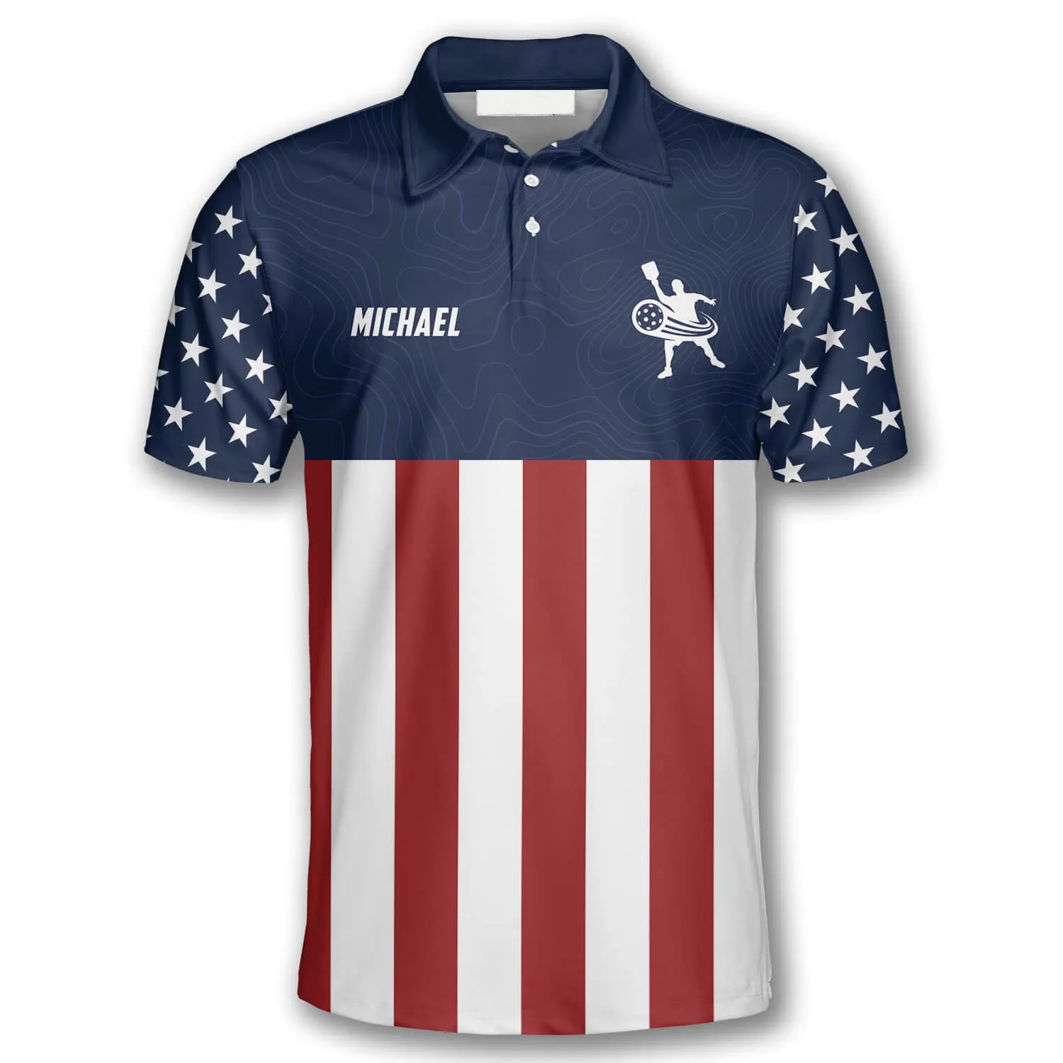 Emblem American Flag Navy Custom Pickleball Shirts for Men